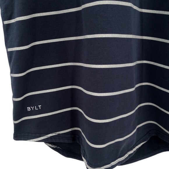 BYLT Drop Cut S/S Lux Blue Short Sleeve Striped T Shirt Size L Stretch Casual - Picture 3 of 9